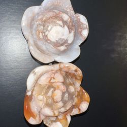 2 Flower Agate Flower Carvings 