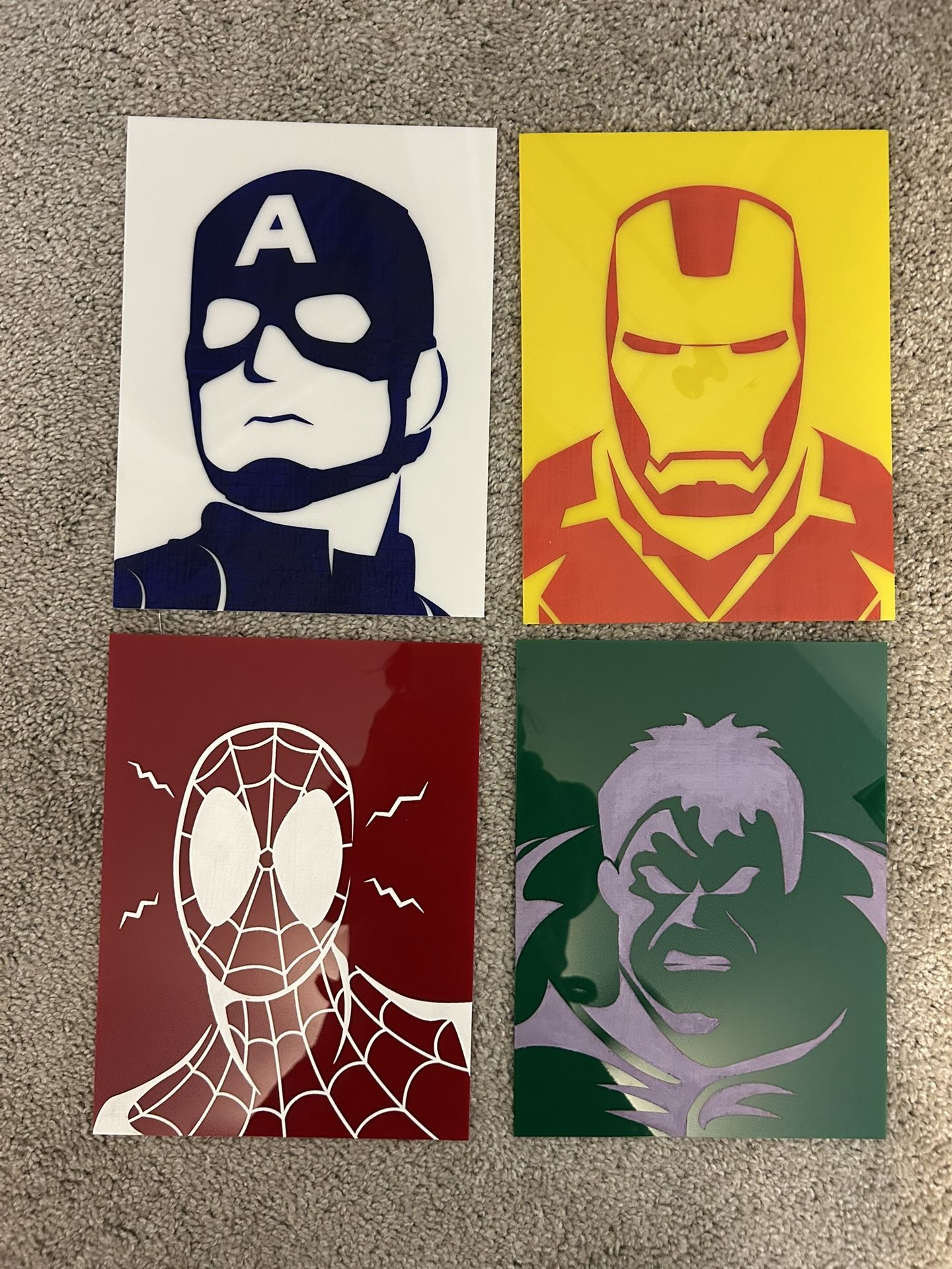Set Of 4 Custom Engraved Acrylic Marvel Posters-IronMan, Hulk, Spiderman, Captain America