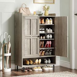 Shoe Cabinet with Cross Molding Doors, 6-Tier Shoe Storage Cabinet with 3 Adjustable Shelves and Metal Legs, 45'' Tall Shoes Rack Organizer Cabinet fo