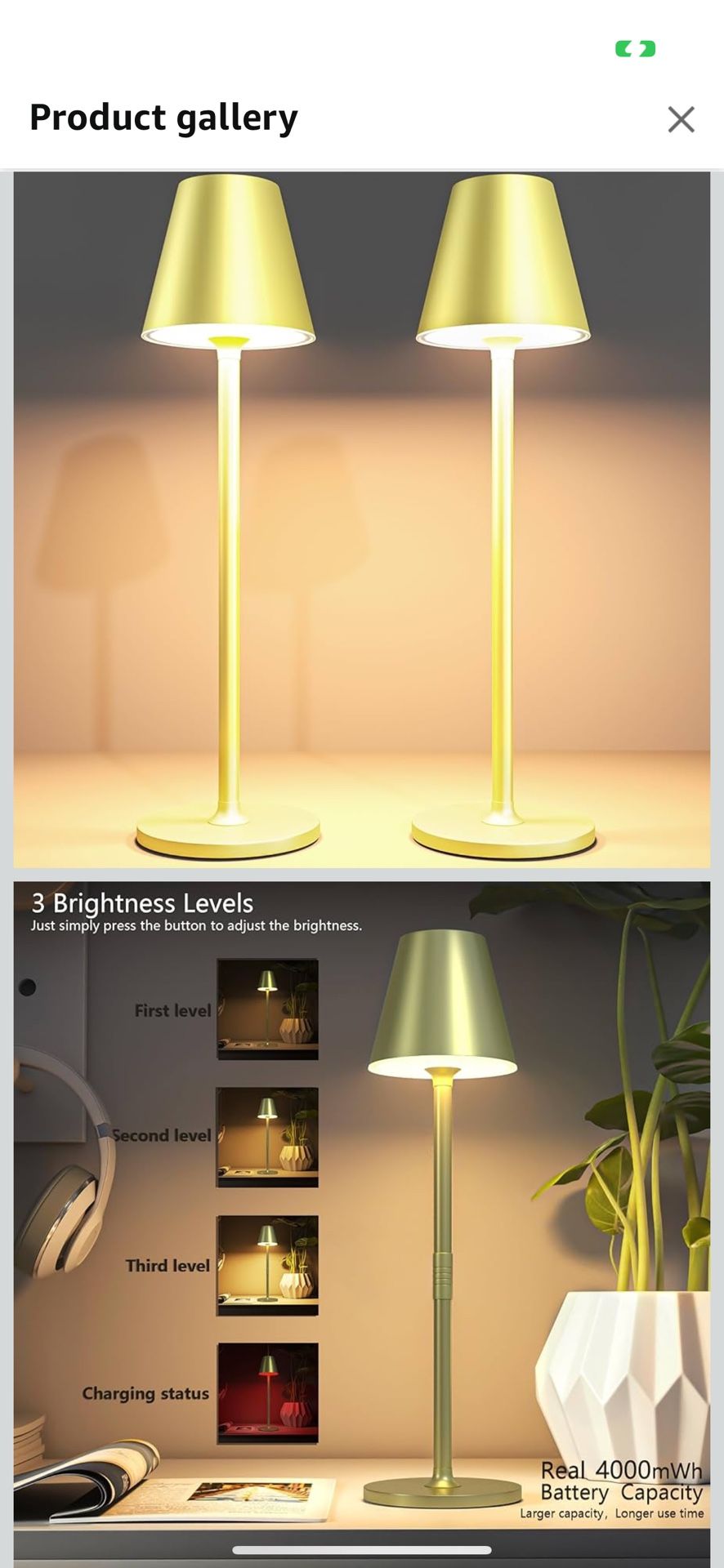 2Pack LED cordless table lamp rechargeable battery Desk Lab