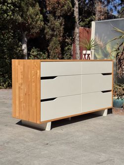 Scandinavian Modern Solid Birch Wood 6 Drawer Dresser