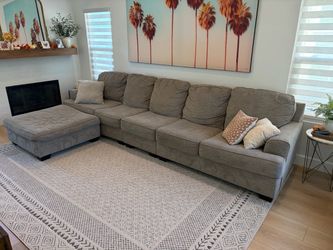 12 ft. Large Gray Fabric Sectional Sofa with Chaise