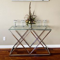 Silver Console Table, Glass Console Table, Pyramid Console Table