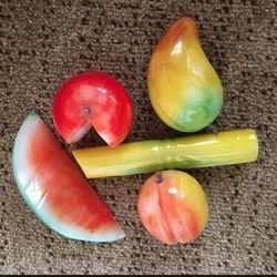 Beautiful , heavy Italian Marble Fruit. Five Pieces