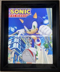 NEW Official Sega Product 3d Sonic the Hedgehog Black Framed Lenticular Picture. 10 Inch