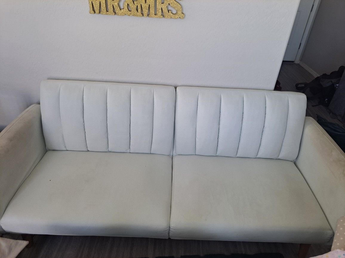 White Futon Couch – Folds Flat, Modern & Clean – $120 (Avondale)