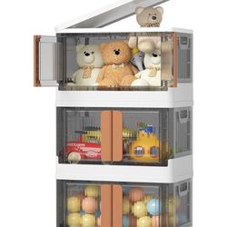 Closet Organizers and Storage - Trunk Car Organizer with Lids and Doors, Dorm Room Essentials, 8.4 Gal Collapsible Stackable Storage Bins, Plastic, 3 