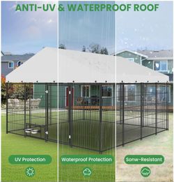 Brand new in box Xlarge heavy duty dog kennel right under 10'x10' reinforced Iron bars dog cage, all weather roof tarp, rotating swivel feed door & bo