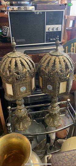 Brass ornate pair lamps