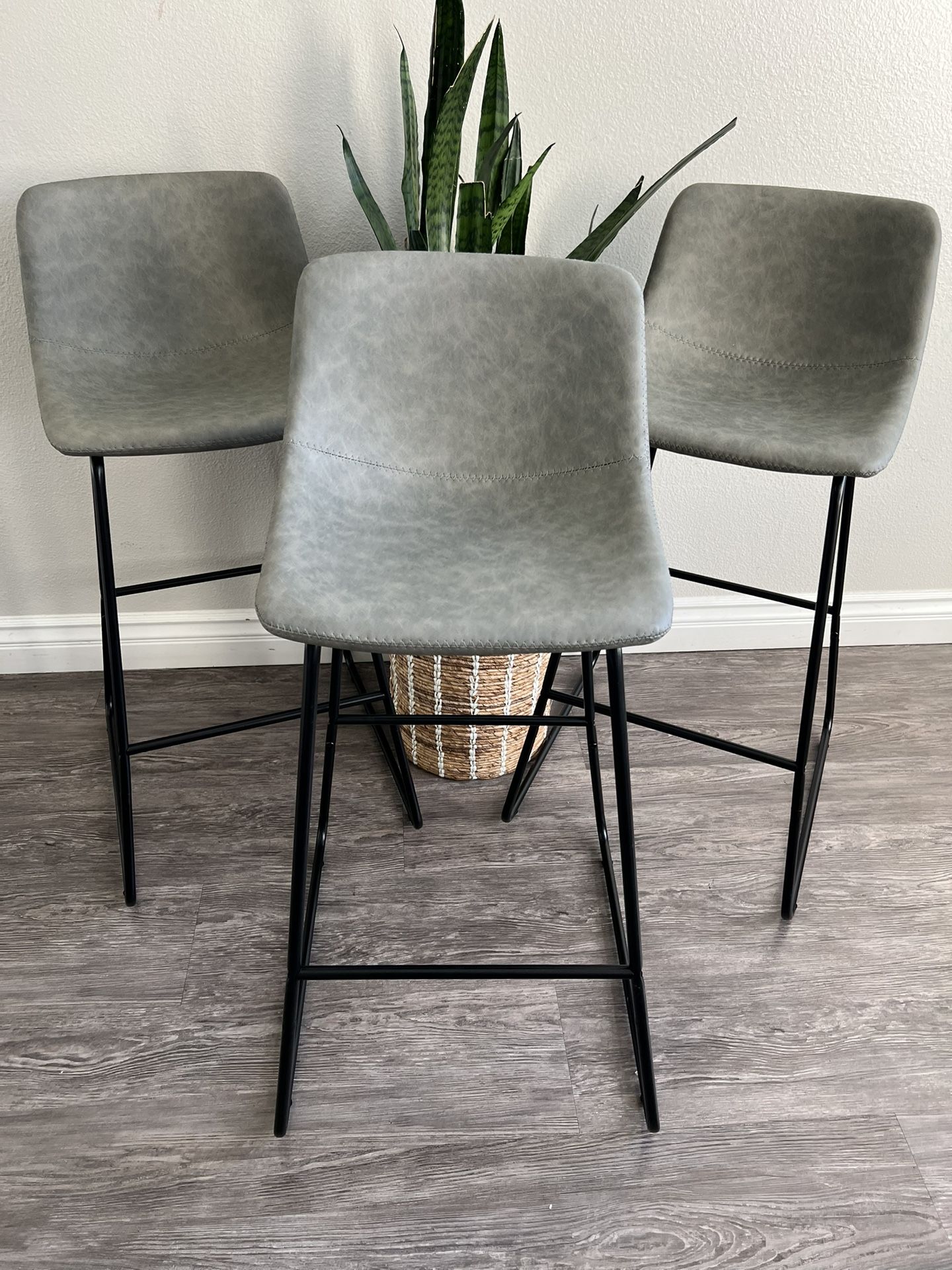 LUE BONA Bar Stools Set of 3 30" ALX Faux Leather Barstools, Modern Counter Height Stools with Back and Metal Legs, Armless Counter Chairs for Kitche