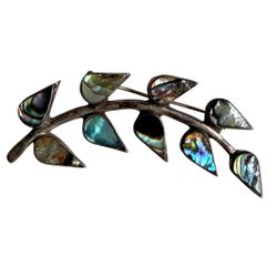 Sterling Silver Abalone Leaf Branch Brooch Vintage
