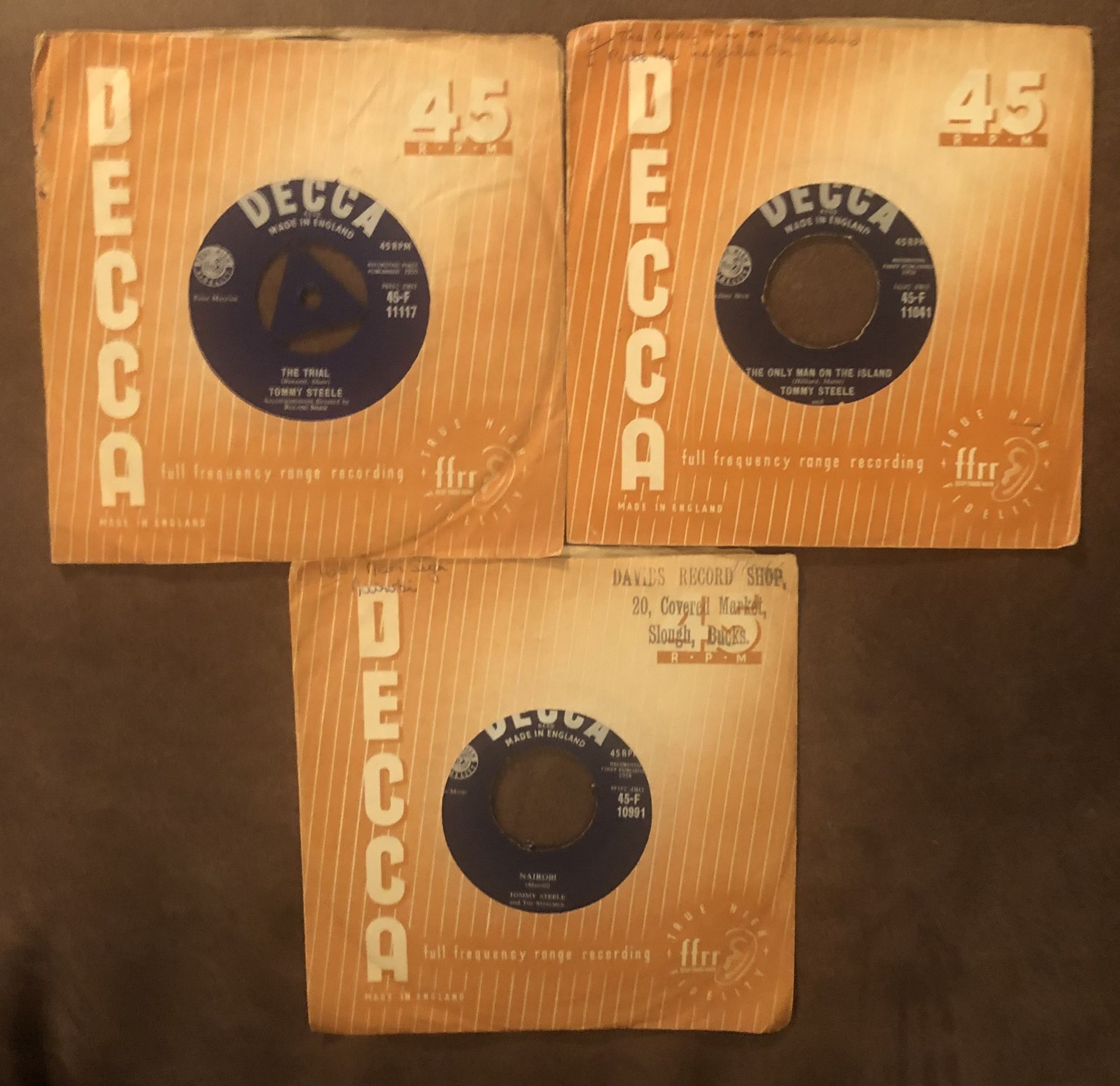 3 Vintage Tommy Steele Vinyl 45Records-Made In England VGC