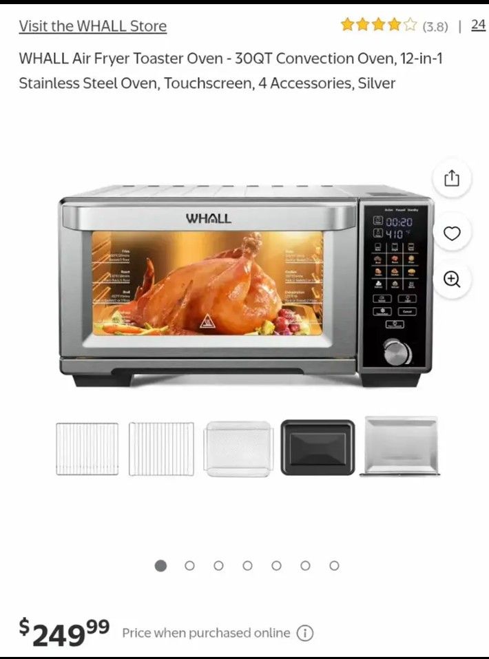 WHALL Air Fryer Toaster Oven - 30QT Convection Oven, 12-in-1 Stainless Steel Oven, Touchscreen, 4 Accessories, Silver.... NEW IN BOX