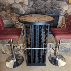 Repurposed 50s Mid Century Wine Rack / Kensington Station Clock Tabletop Dining Coffee Bar Wine Bar Set