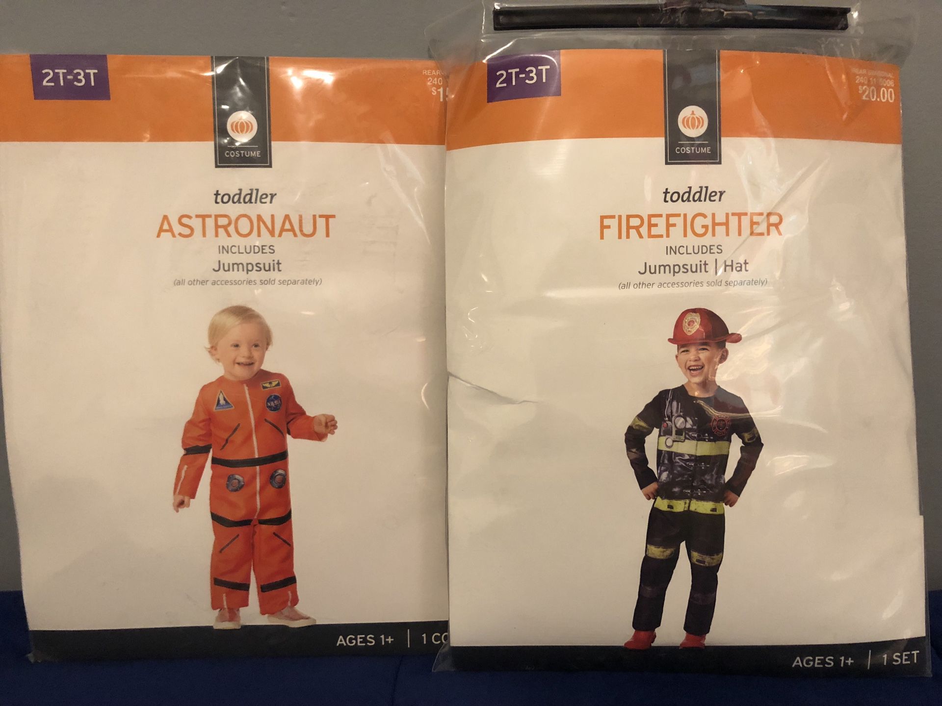 Astronaut and fireman costumes $8 ea.