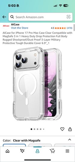 AICase for iPhone 17 Pro Max Case Clear Compatible with MagSafe 3 in 1 Heavy Duty Drop Protection Full Body Rugged Shockproof/Dust Proof 3-Layer Milit