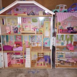 2 Large Barbie Houses With Lots Of Dolls And Accessories 