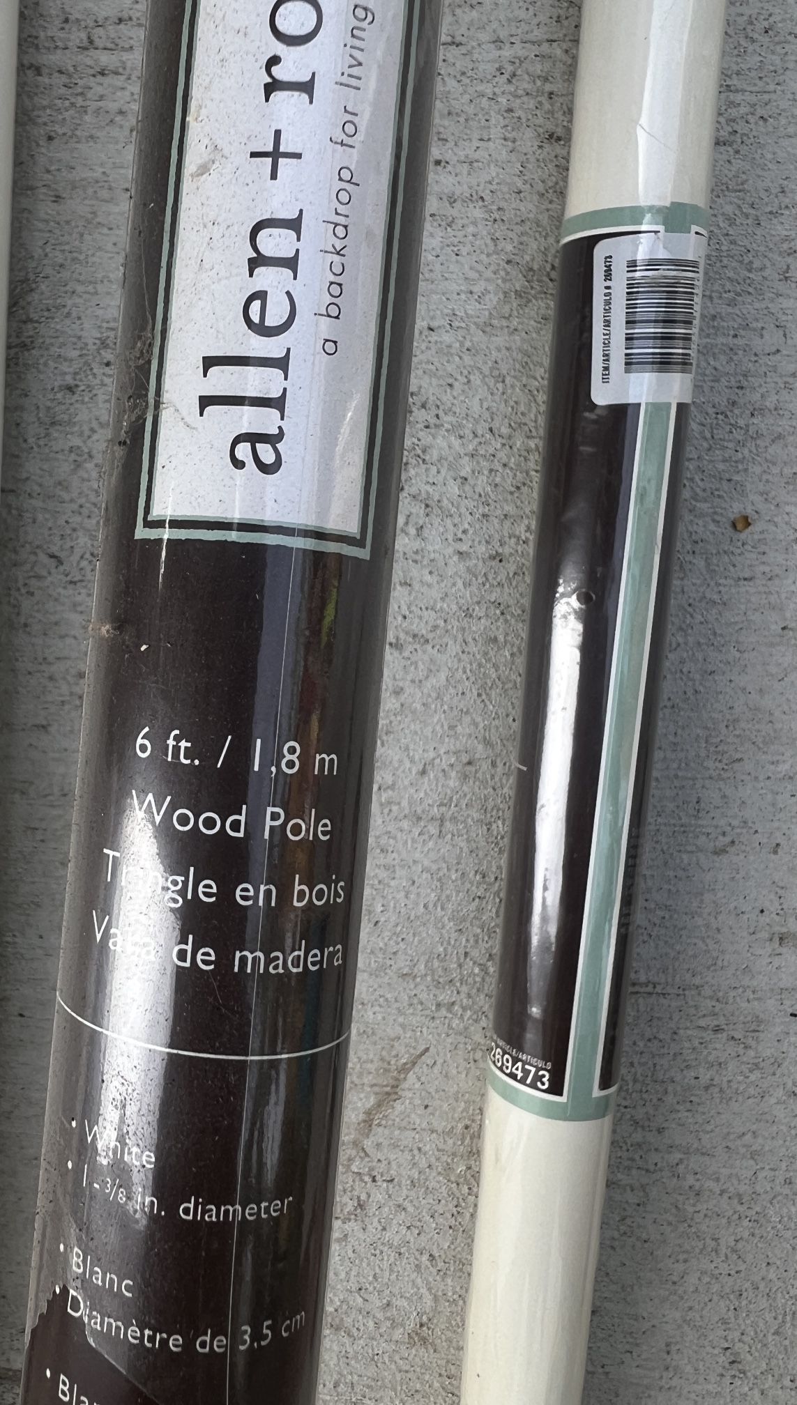 2 White Wood Curtain Rod