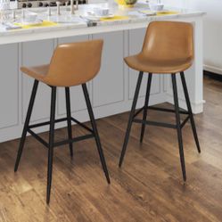 LUE BONA Brown 30-in H Bar height Upholstered Metal Bar Stool 2 -Pack