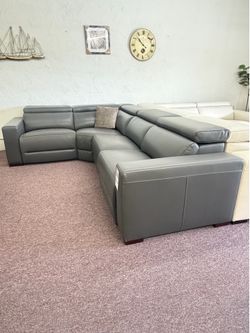 Nevio 4Pc Charcoal Leather Sectional w/ 2 Power Recliners and Articulating Headrest