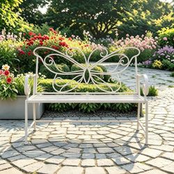 Butterfly Design 42 in. Steel Patio Bench Metal Outdoor Bench