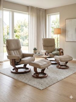 Like New! (2) Ekornes Stressless Admiral Recliners and Ottomans , Copenhagen. Delivery Available