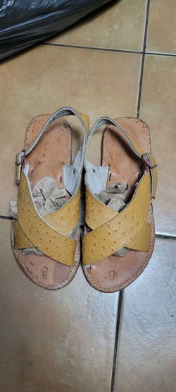 Authentic Men’s Mexican Leather Huarache Sandals - Ostrich Print Yellow - Size 8