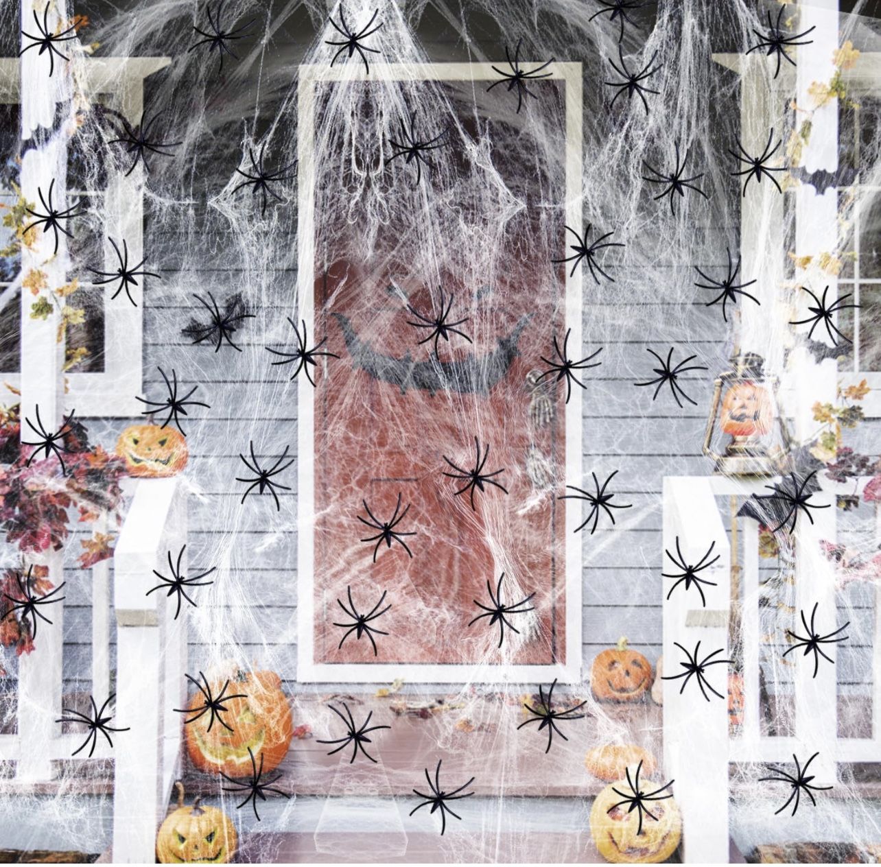 1500 sqft Halloween Spider Webs Decoration with 100 Fake Spiders, Spider Webs for Halloween Party Decoration, Super Stretchy Cobwebs for Halloween Dec