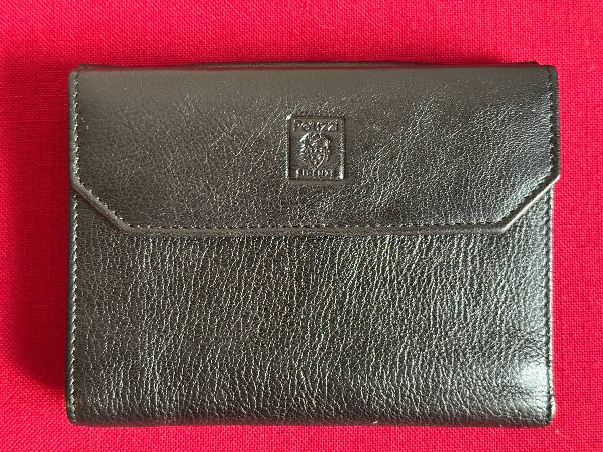 NEW, Vintage Peruzzi Black Leather Tri-Fold Wallet
