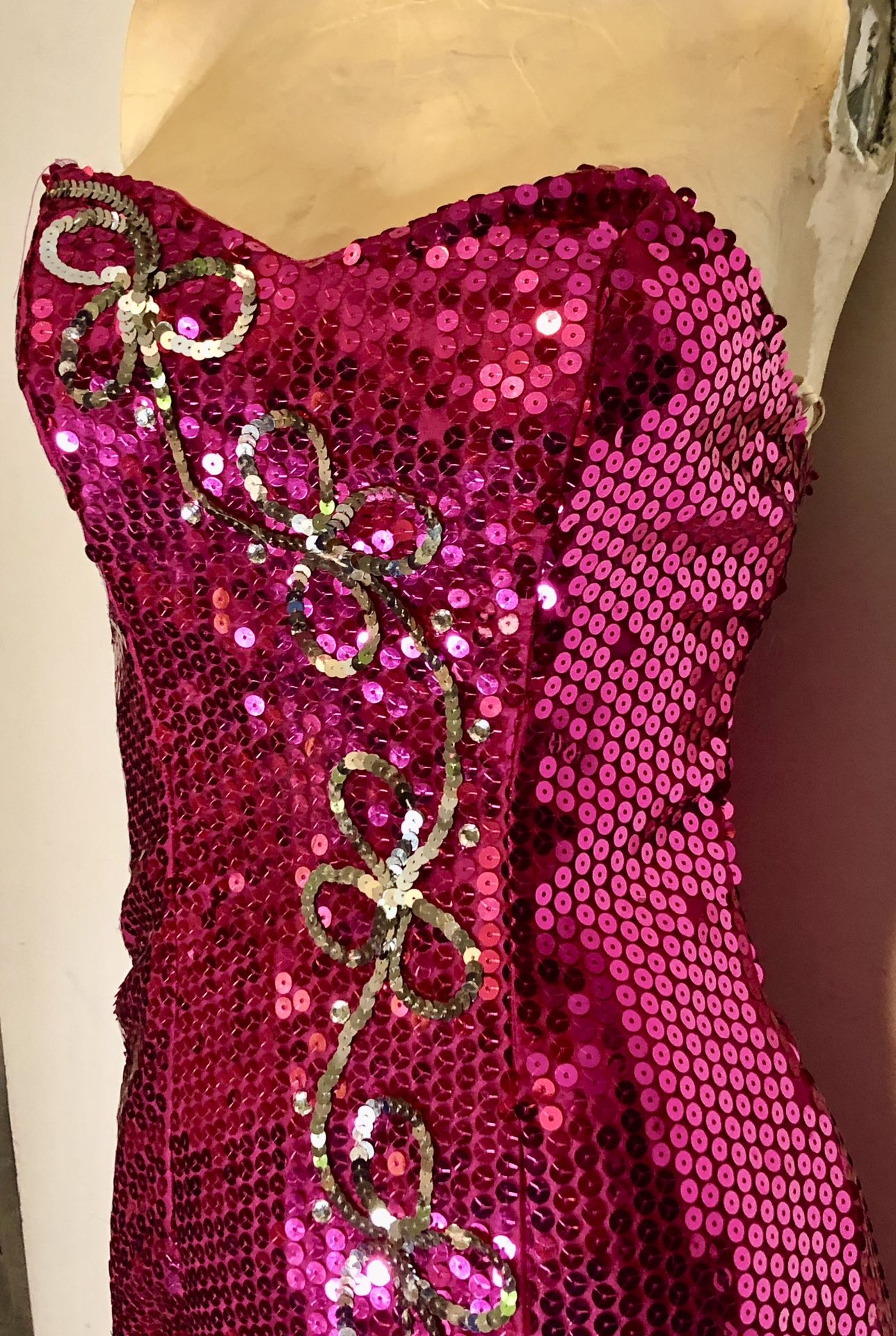 Vtg 80s Sequin Fuchsia Sweetheart Evening Formal Gown, 2