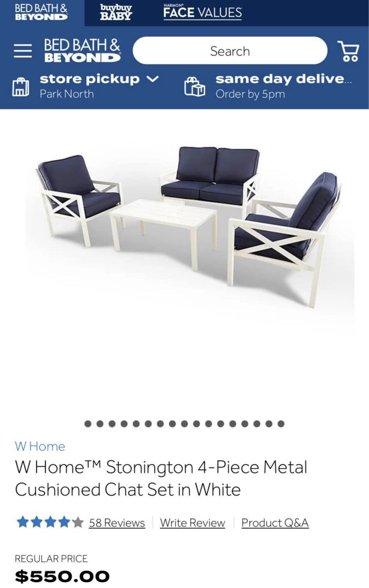 W Home Stonington 4-Piece Metal Cushioned Chat Set in White