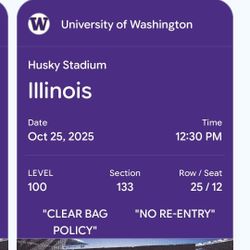 Husky Game Tickets Saturday 25th