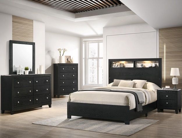 Brand New Queen Black Bookcase Bedroom! As Low As $55 Down With Acima!