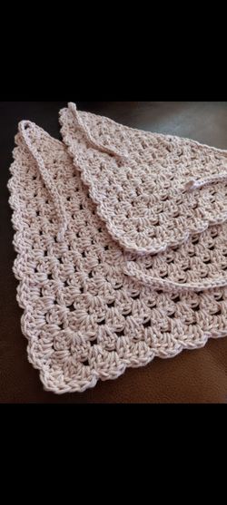 Mom and Daughter Handmade Crochet Bandana Set. Color Antique Cream 100% Cotton