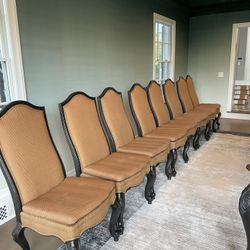 Drexel heritage set of 10 chairs -  2 leather arm chairs and 8 upholstered side chairs