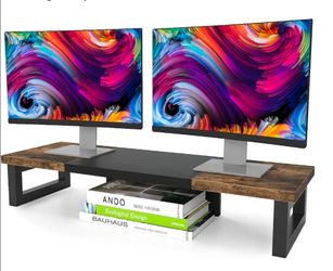 WESTREE Dual Monitor Stand Riser, Wood and Steel Multi-Purpose Desktop Storage Stand for 2 Monitors for Computer, Laptop, Printer, TV, Rustic Brown
Am