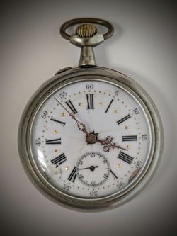 Old antique fancy dial & hands Swiss European pocket watch late 1800s/early1900s. Running all day, but due to its age am selling it as-is. Inside back