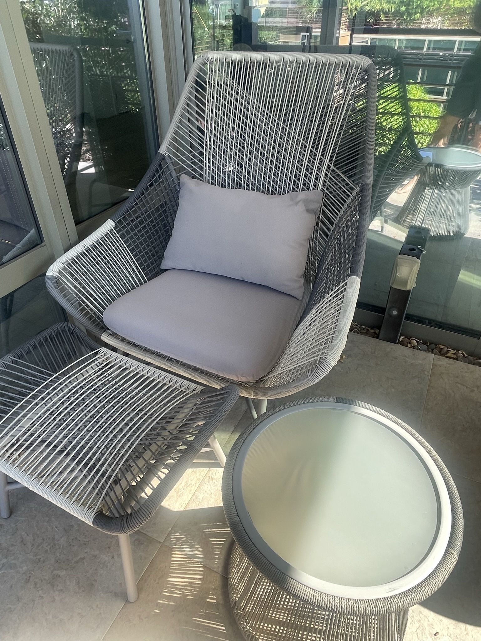 3 Piece Outdoor Lounge Chair, Ottoman & Side Table - West Elm Huron Collection - Paid $1200 New