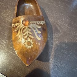 Wooden Clog Shoe Hand Carved With Amber Stone