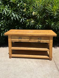 Solid Oak Console Table / Sofa Table with Felt-Lined Drawers – Rustic Farmhouse Style 48x18x30