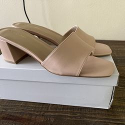 Nude Mule Low Heel Sandals Size 9.5