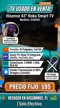 Hisense Roku TV de 43 pulgadas (Modelo: 43A4GV).