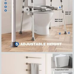 Toilet Seat Risers for Seniors, Raised Toilet Seat with Padded Handles & Seat, 400 LBS Raised Toilet Seat with Adjustable Height & Width for Pregnant,