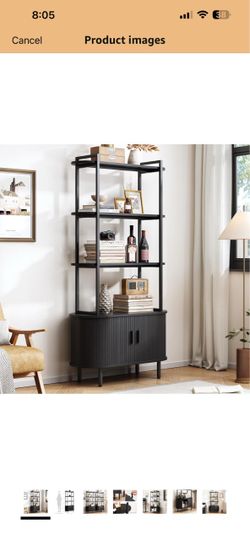 NEW ONBRILL 71” Black Bookshelf with Cabinet – Unopened