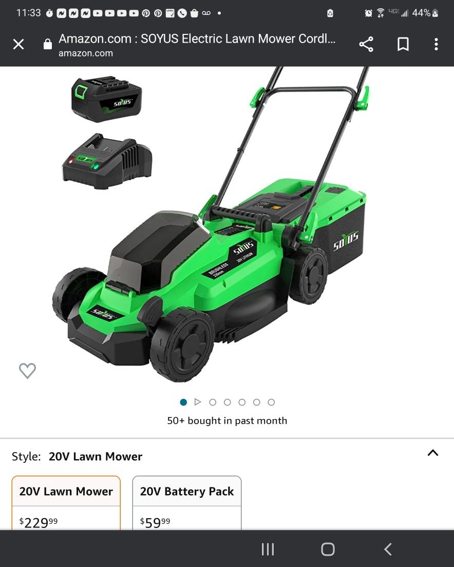 SOYUS Electric Lawn Mower Cordless, 13 Inch 20V