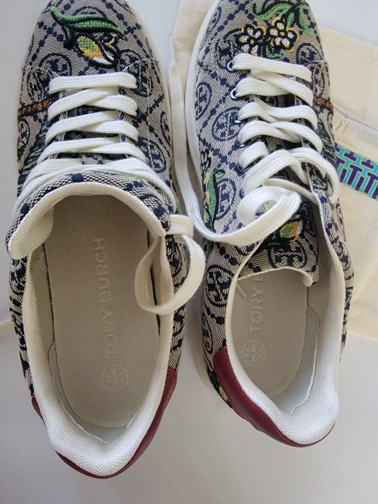 【Tory Burch】Jacquard Howell Embroidered Court Sneakers Tory Burch Howell T-Monogram Jacquard Sneakers Size 9.5 | eBay