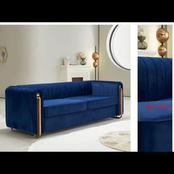 Blue Velvet Gold Sofa Brand New 