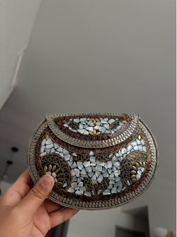 Boho Mosaic Clutch with Silver Chain Crossbody Bag