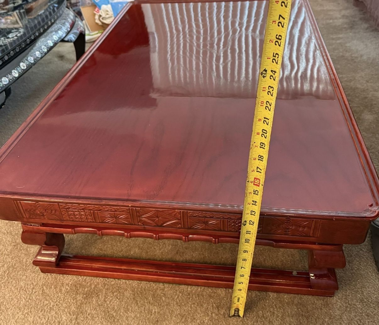 ASIAN KOREAN LOW PROFILE FOLDING LEGS CARVED WOOD COFFEE TEA TABLE antique