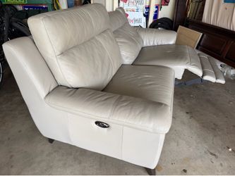 Living Spaces Grey leather electric dual Recliner